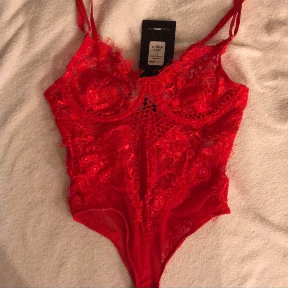 Fashion nova red lace bodysuit